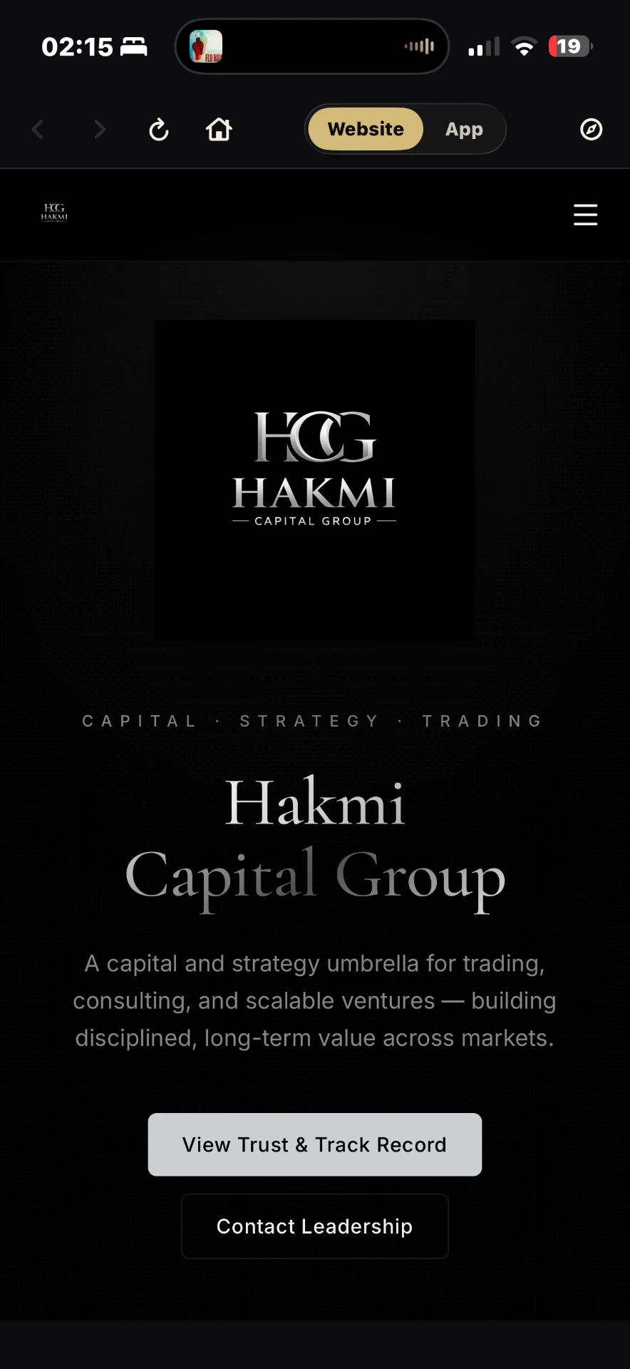 HCG App Integrated website screen